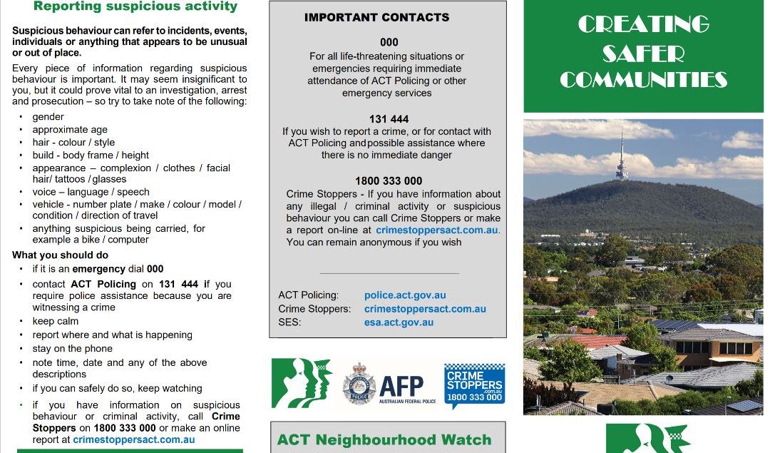 Creating Safer Communities. ACT Neighbourhood Watch